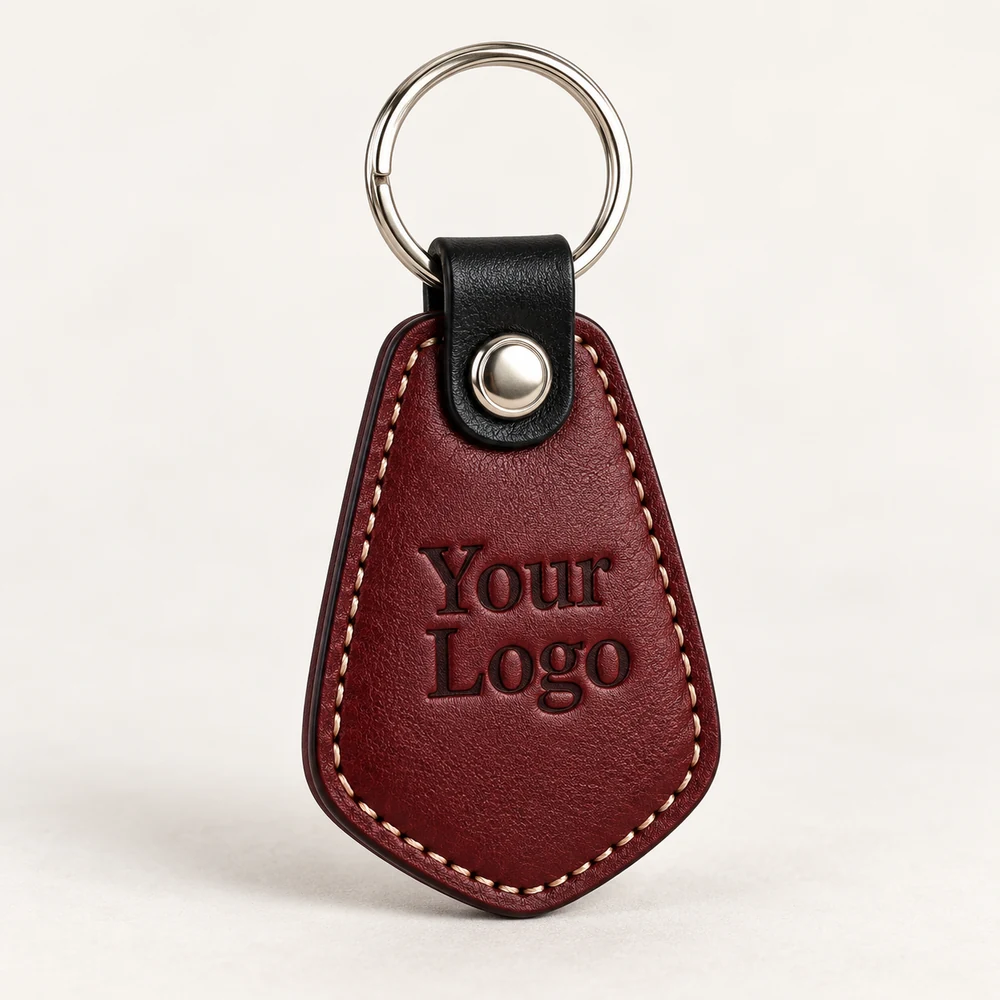 Burgundy Shield Leather Keychain